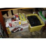 Two boxes containing vintage Scalextric and track