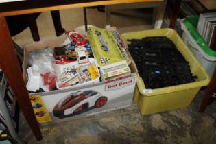 Two boxes containing vintage Scalextric and track