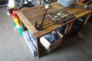 A hardwood slatted garden table