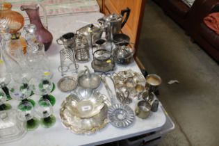 A collection of metal ware to include silver plate