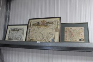 Two framed maps of Suffolk and another of Cambridg