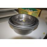 Ten stainless steel dog bowls