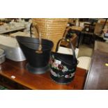 A bargeware decorated coal scuttle and one other c