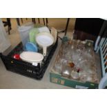 Two boxes of various glassware and Tupperware etc.