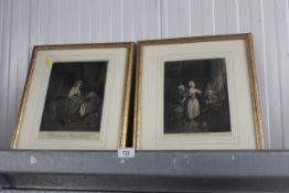 Two gilt framed black and white French prints
