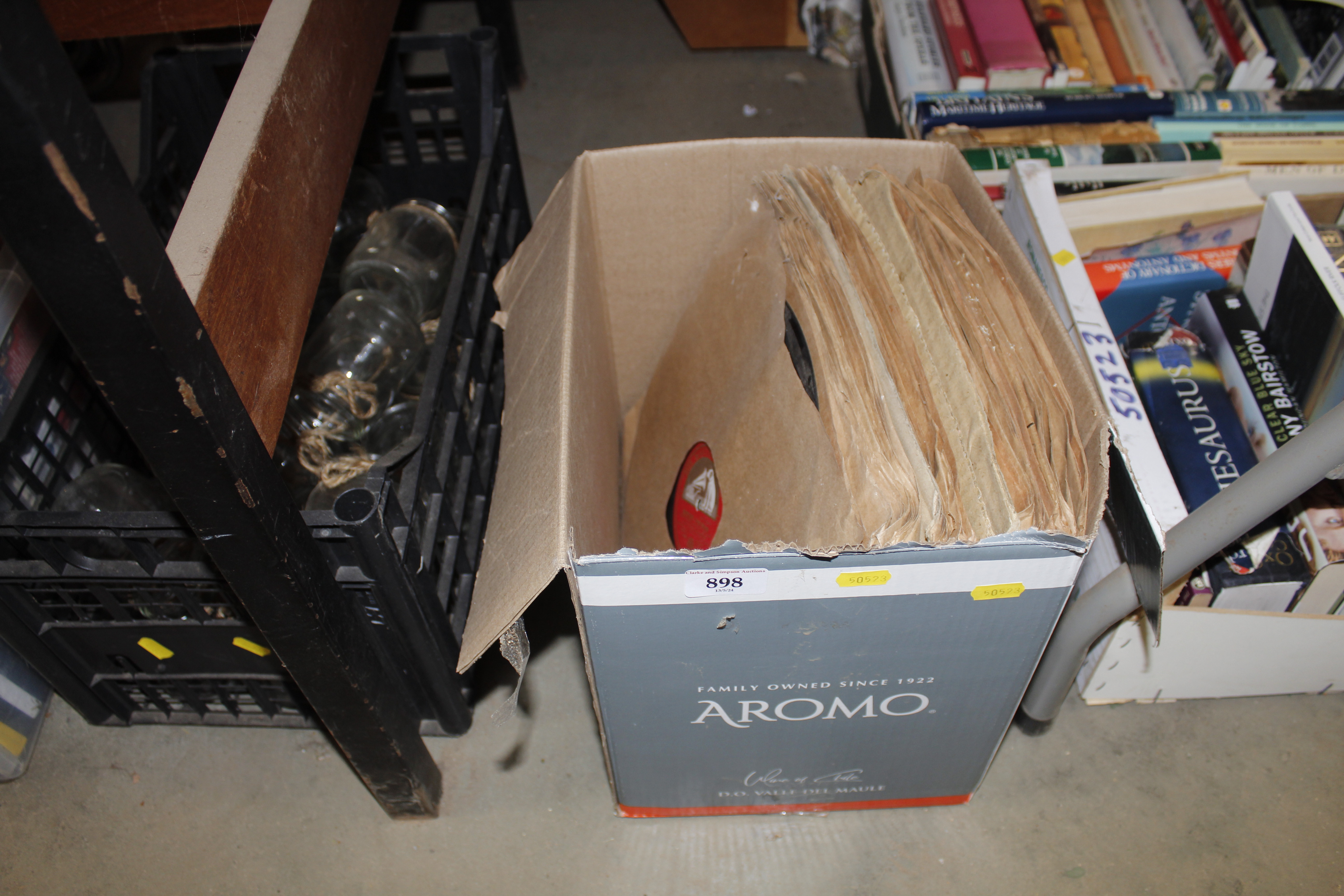 A box of 78rpm records