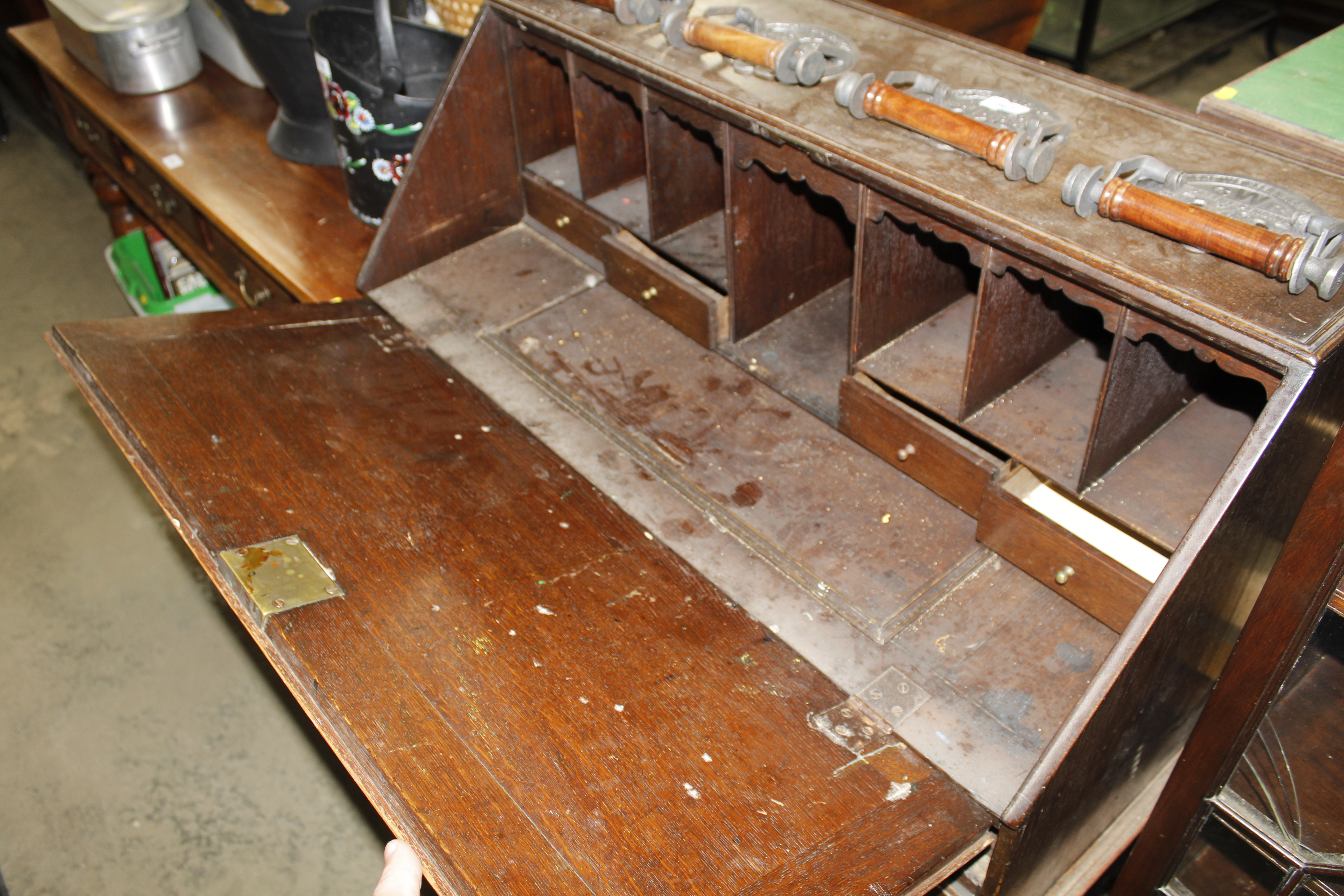 An oak bureau fitted two drawers raised on cabriol - Image 2 of 2