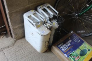 Two white painted 20L jerry cans