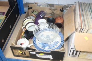 A box of various glass and china to include jugs,