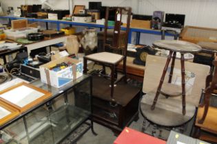 An Edwardian inlaid bedroom chair and a TV stand