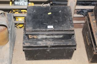 Two metal twin handled storage boxes