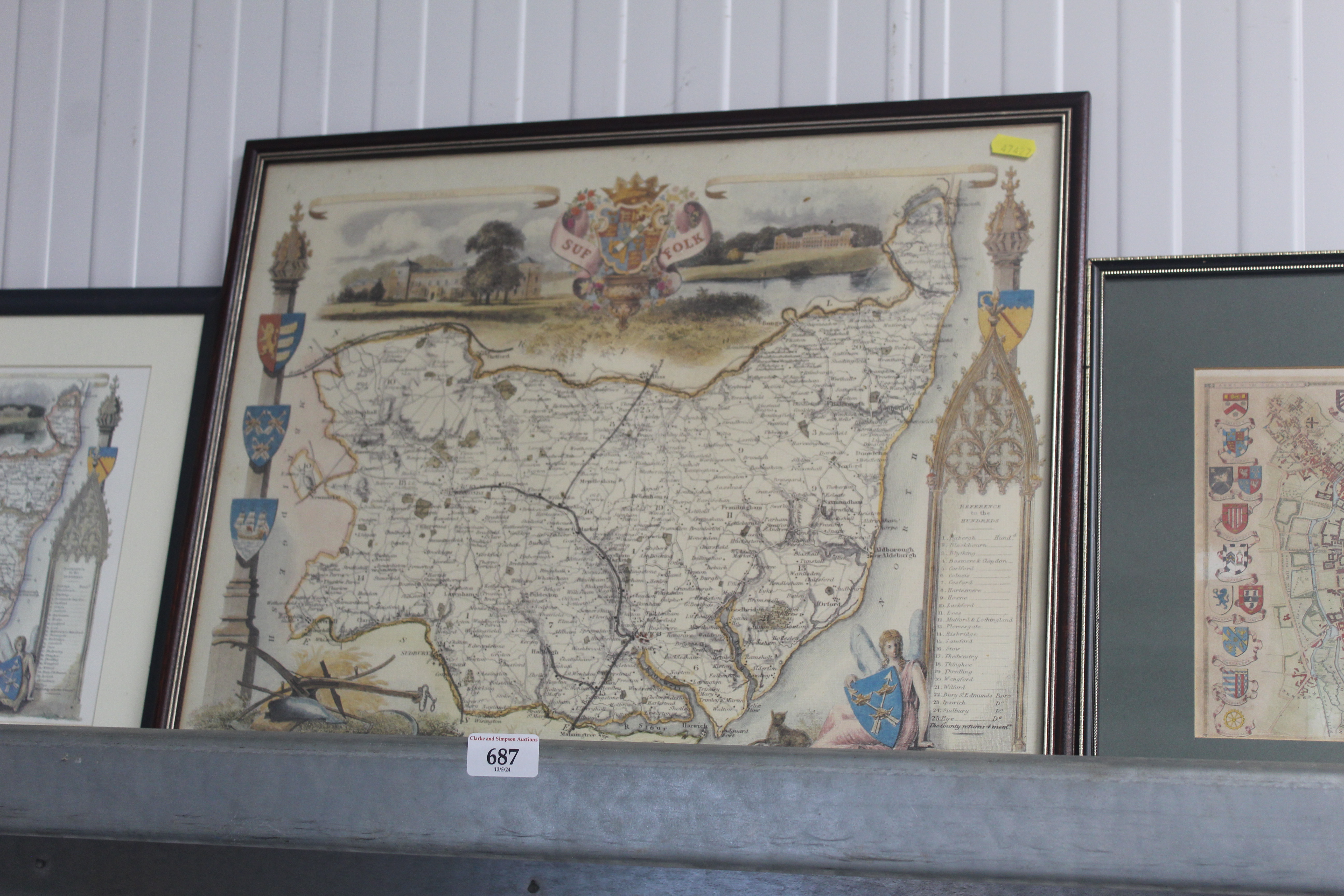 Two framed maps of Suffolk and another of Cambridg - Image 3 of 4