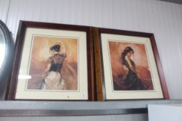 A pair of prints depicting female dancers