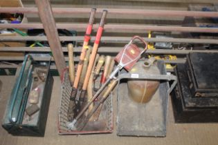 A quantity of gardening tools to include loppers,