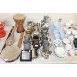 A collection of metal ware to include tankards and