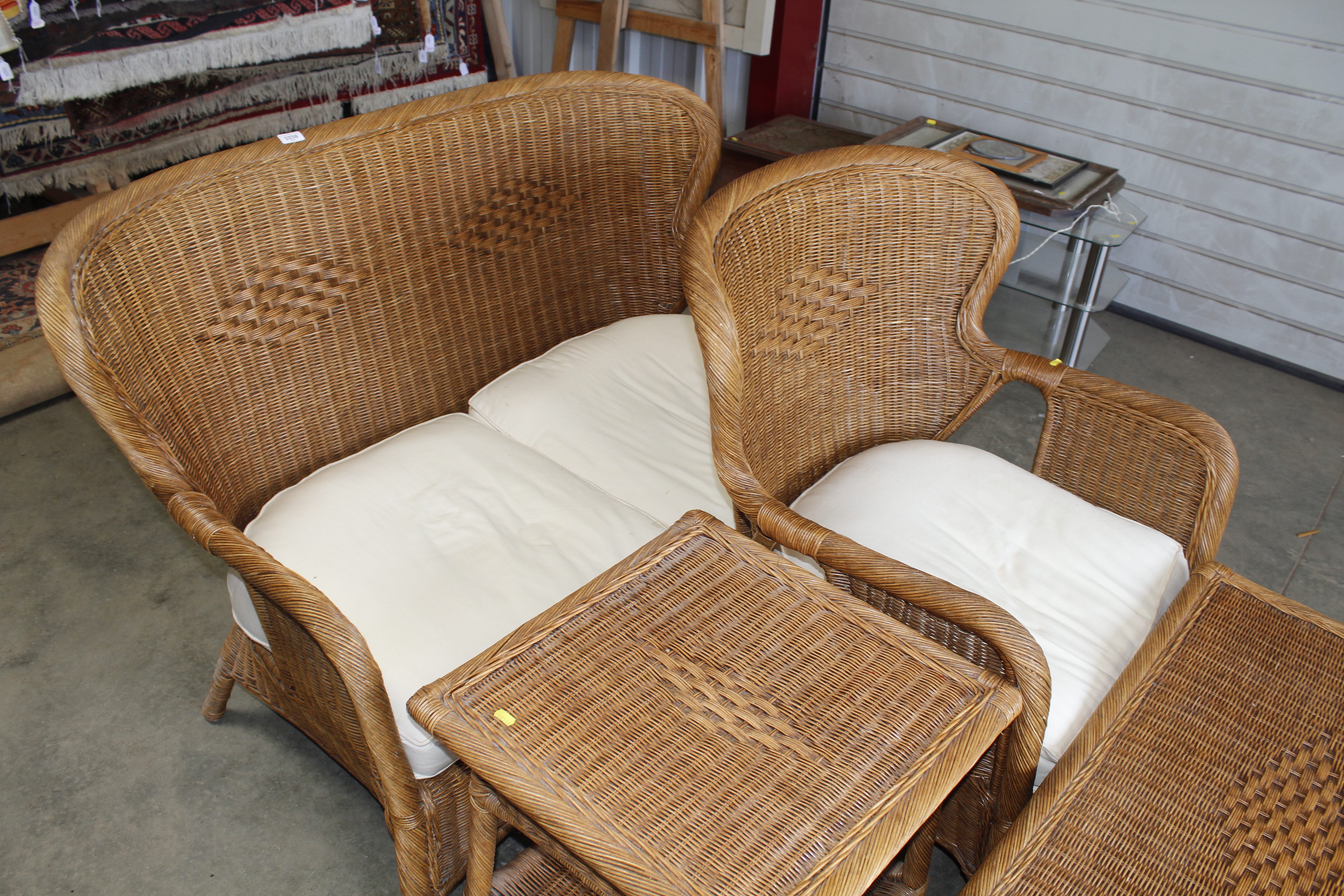A cane conservatory suite comprising of settee, ar - Image 2 of 2