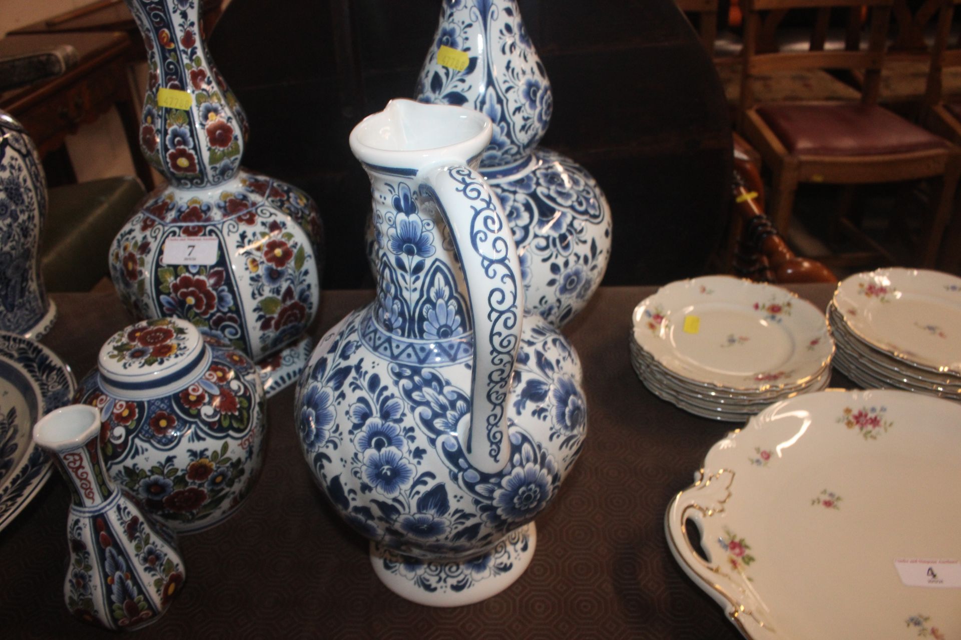 A Delft baluster vase; a Delft pitcher; a pot with - Image 5 of 9