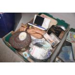 A box of miscellaneous items including trinket box