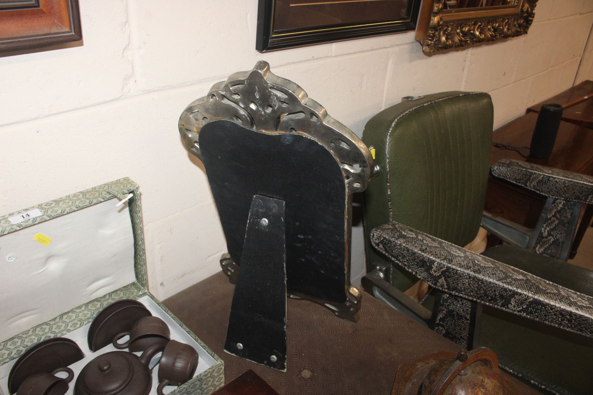 A large Art Nouveau style white metal easel mirror - Image 4 of 4