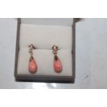 A pair of 9ct gold and coral drop ear-rings, appro