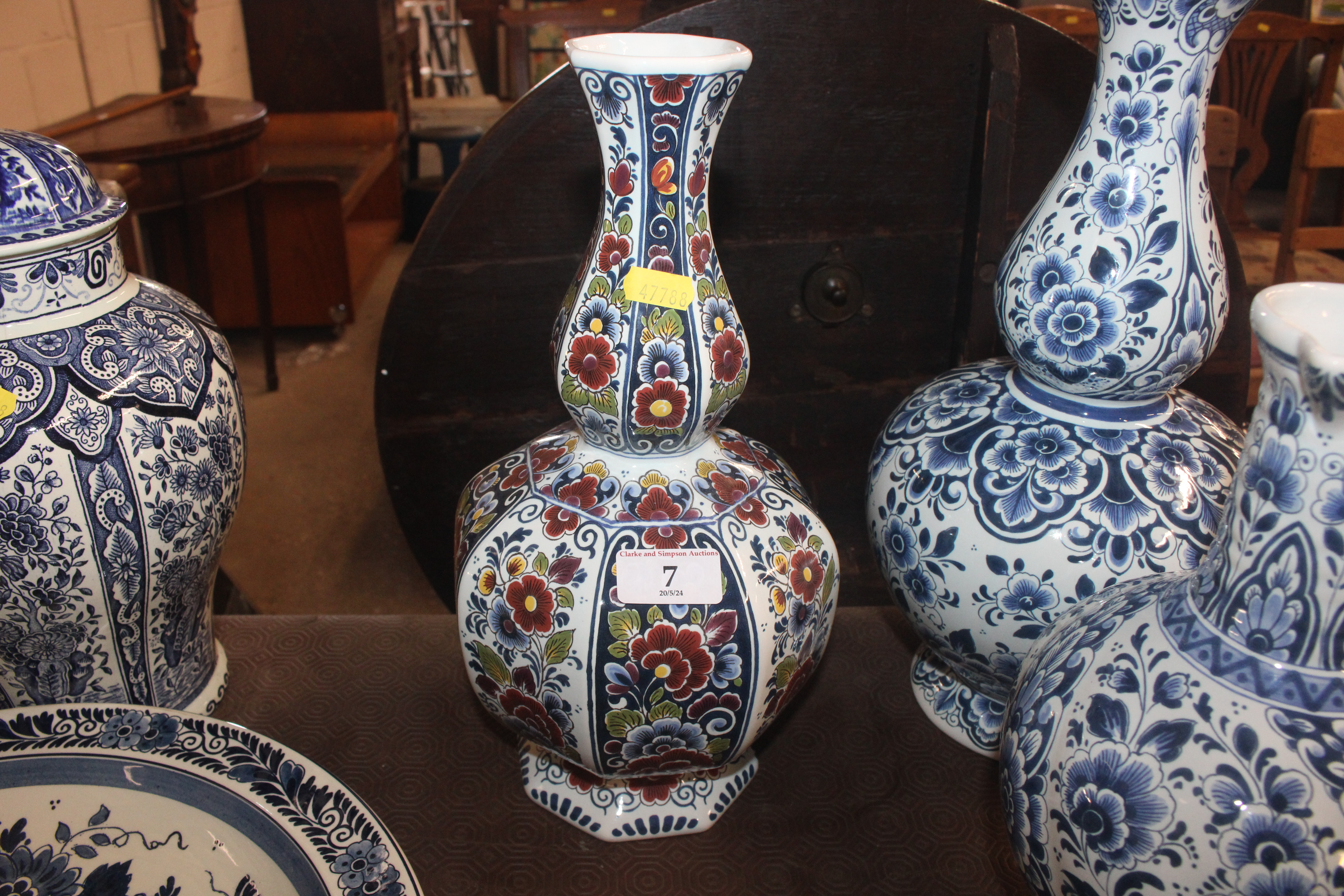 A Delft brightly coloured baluster vase; a jar and - Image 6 of 9