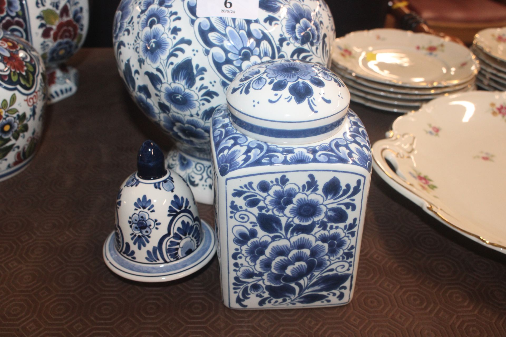 A Delft baluster vase; a Delft pitcher; a pot with - Image 2 of 9