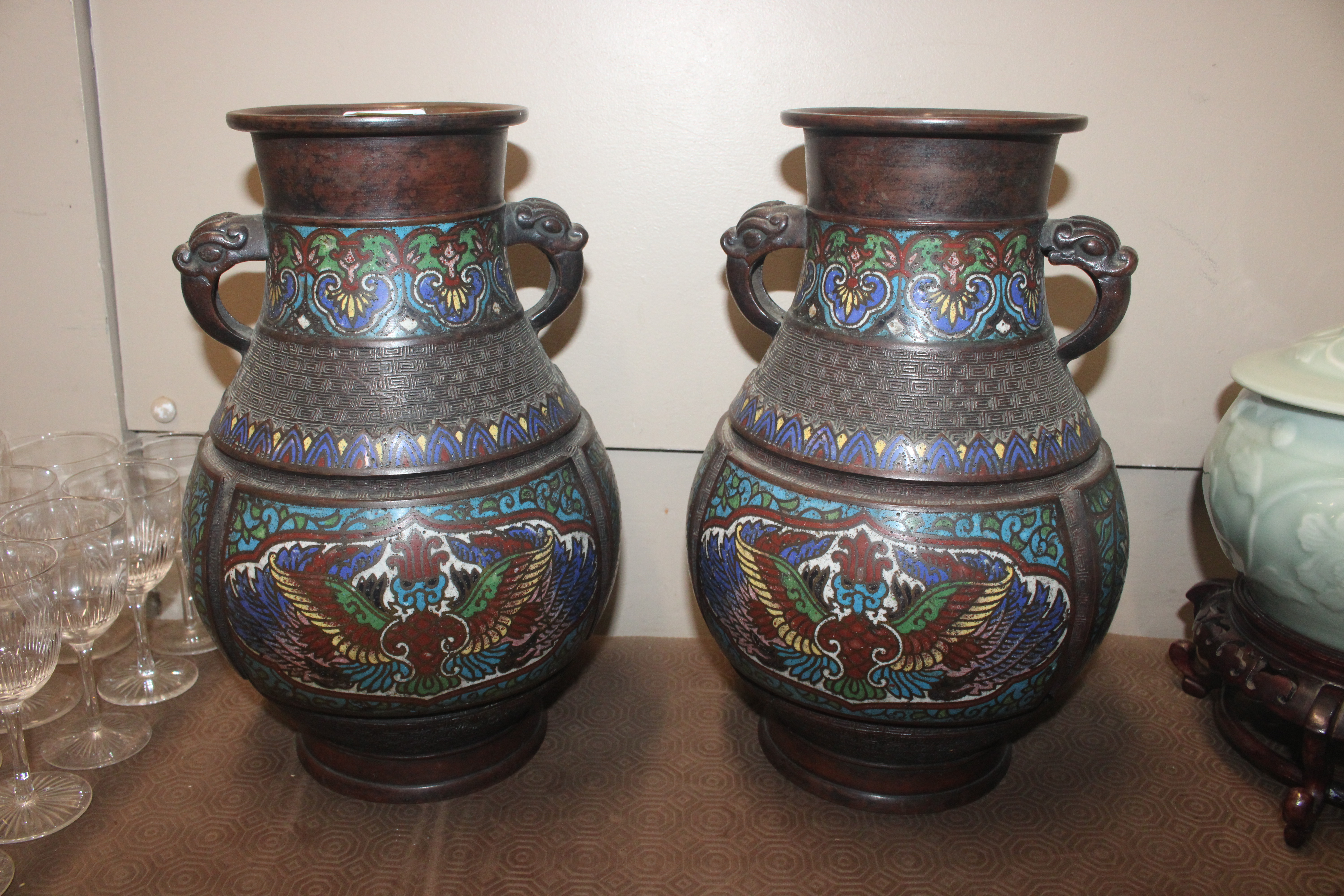 A pair of 19th Century Chinese bronze and cloisonn