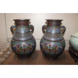 A pair of 19th Century Chinese bronze and cloisonn