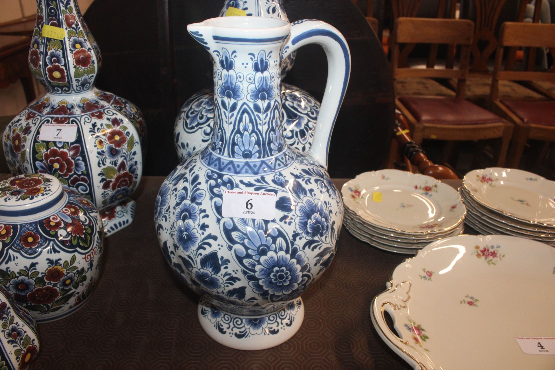 A Delft baluster vase; a Delft pitcher; a pot with - Image 4 of 9