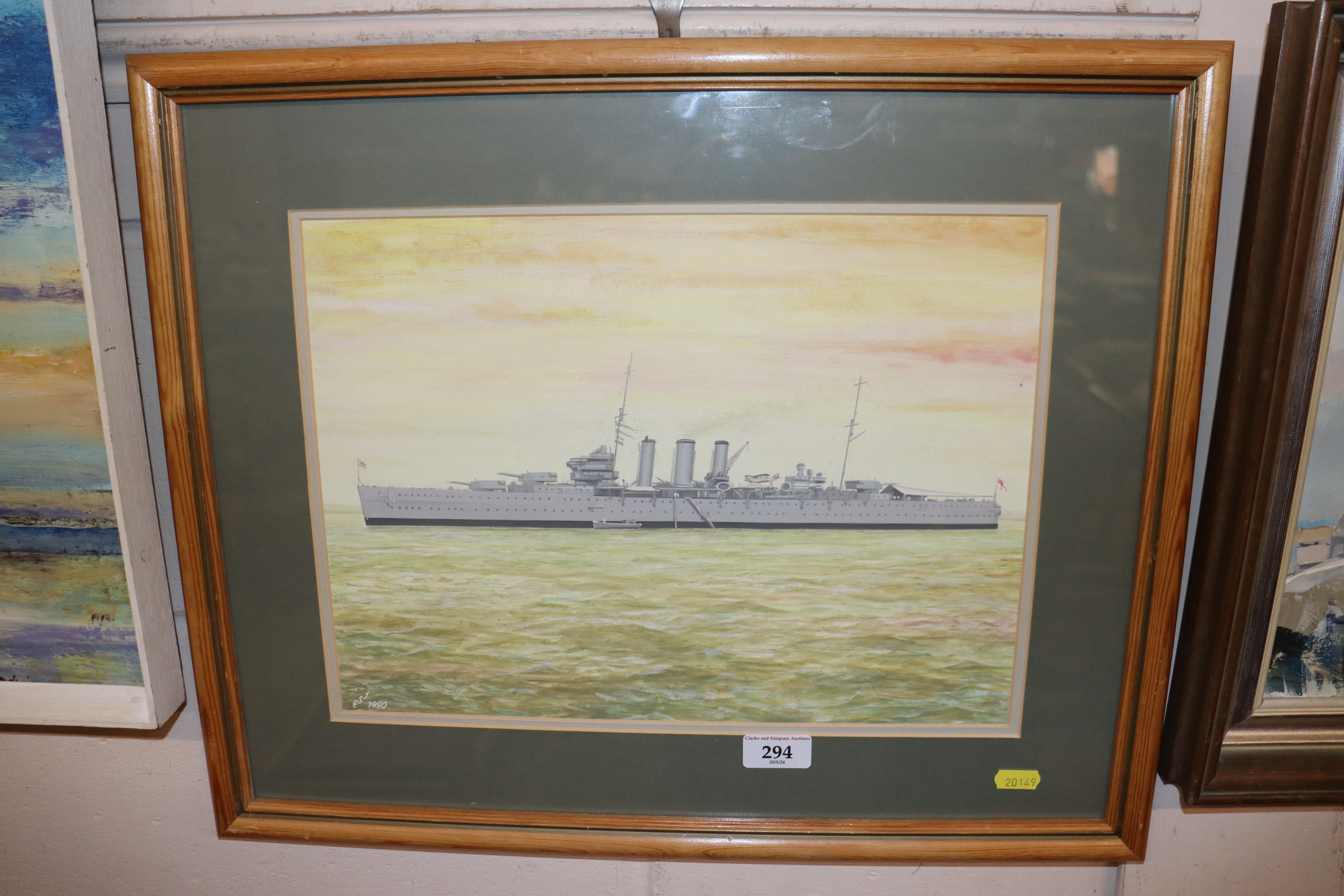 A framed and glazed acrylic depicting a battle shi