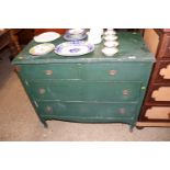 A green painted chest fitted two short over two lo