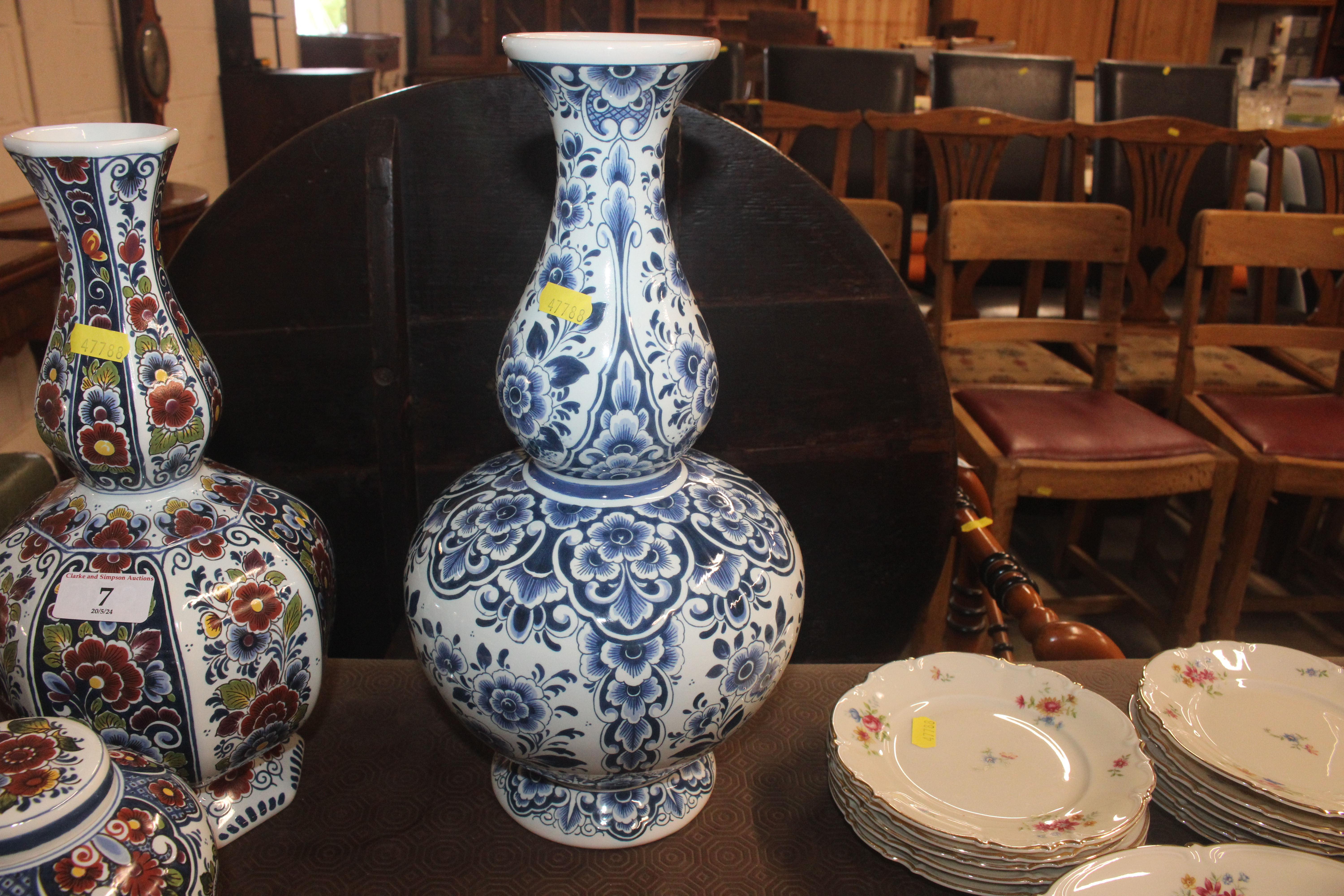 A Delft baluster vase; a Delft pitcher; a pot with - Image 7 of 9