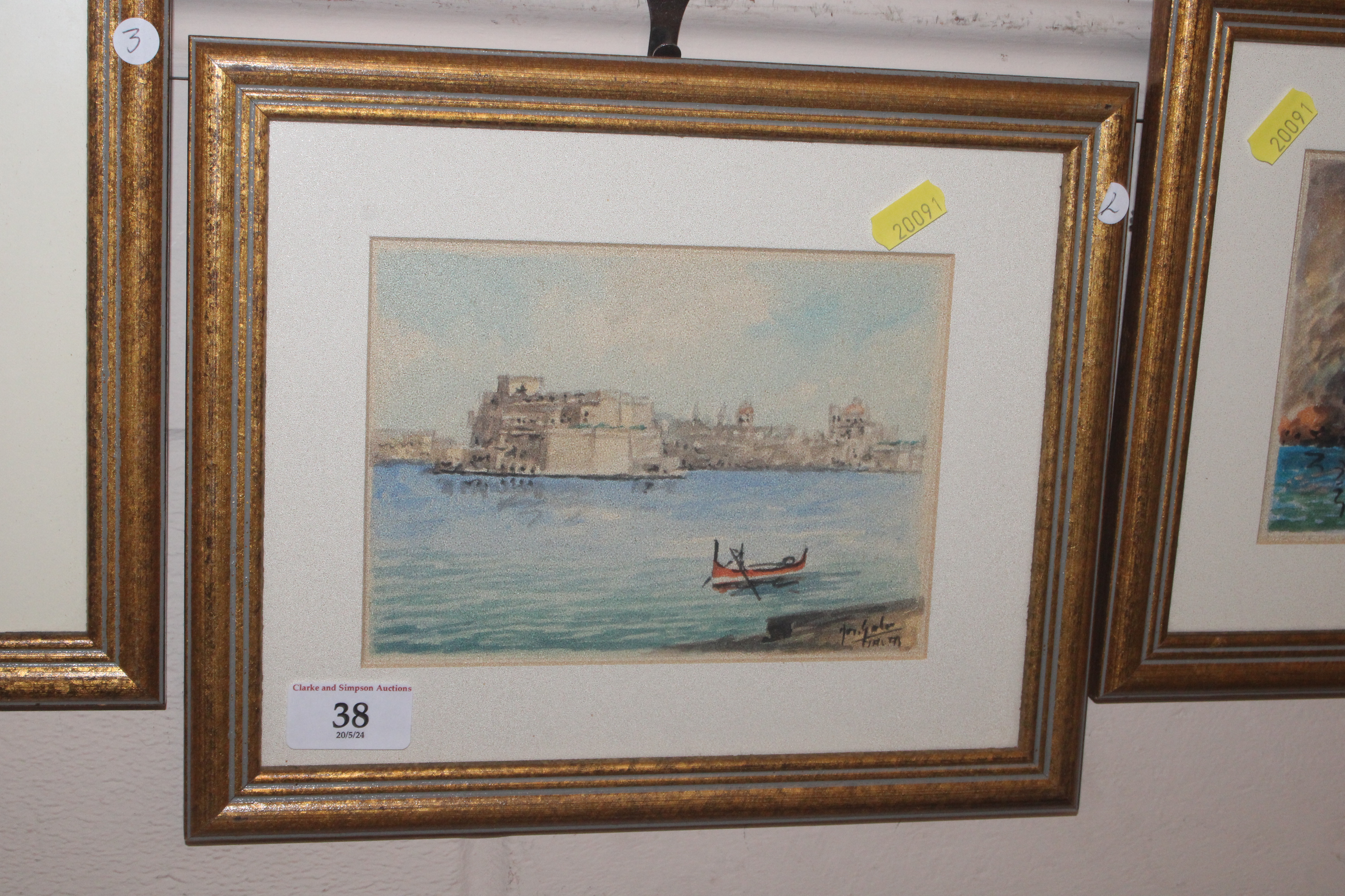 Joseph Galea, watercolour of Malta Harbour scene