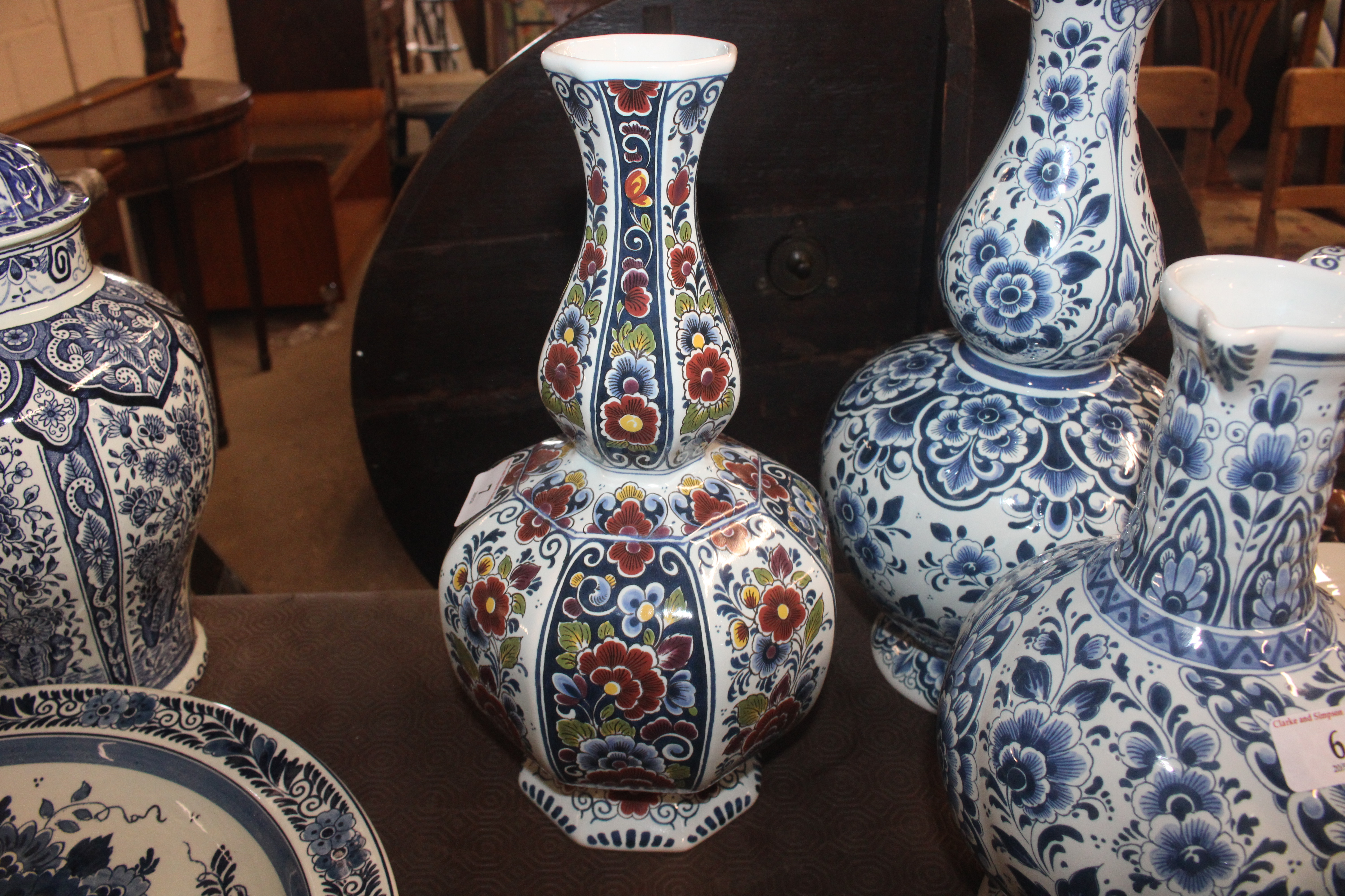 A Delft brightly coloured baluster vase; a jar and - Image 8 of 9