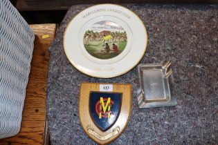 A Wedgwood cricket plate and a Cricket Club plaque