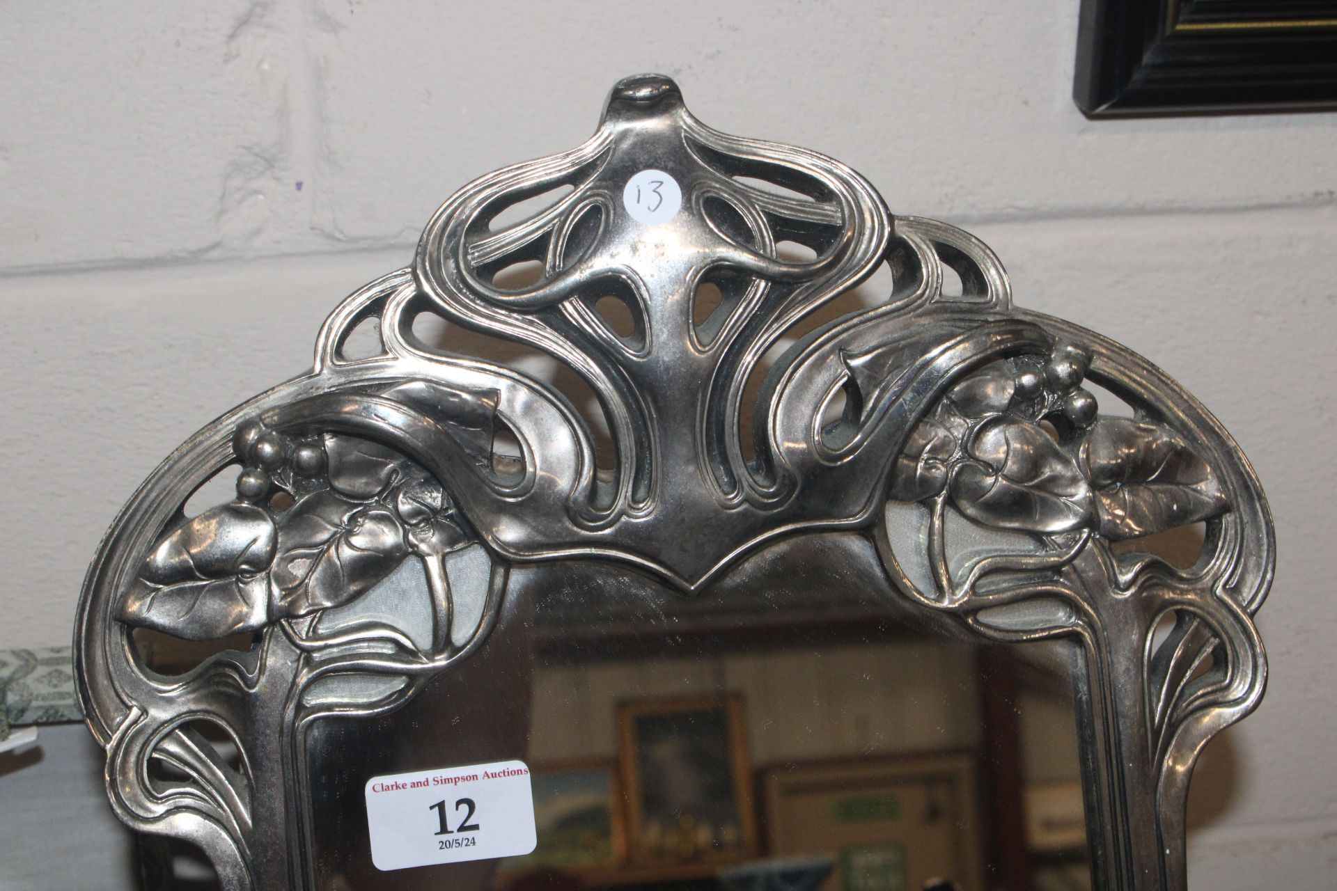A large Art Nouveau style white metal easel mirror - Image 2 of 4