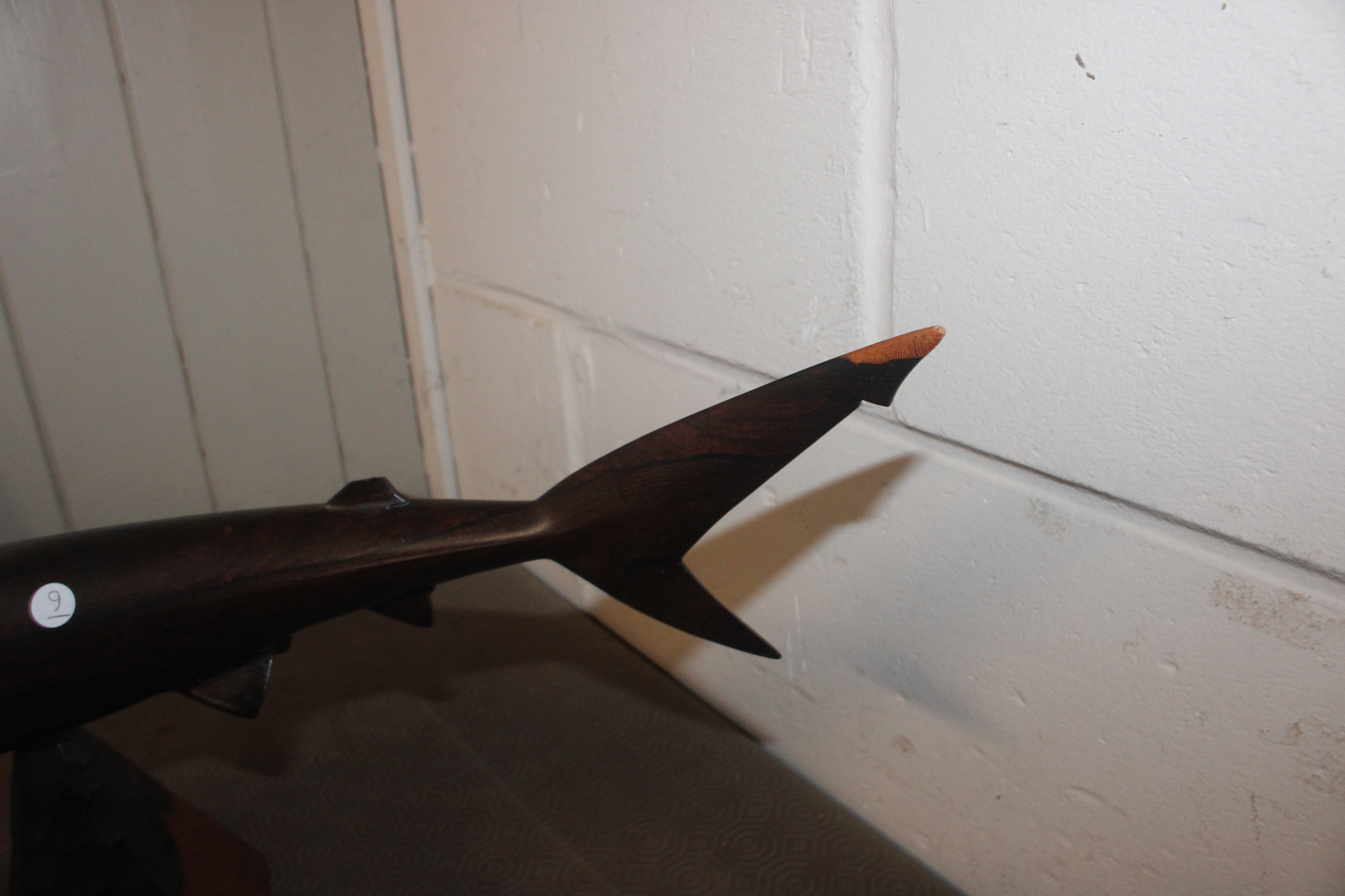 A large Polynesian carved hardwood shark with teet - Image 6 of 6