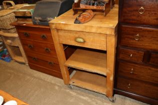 A beech kitchen trolley / block fitted single draw