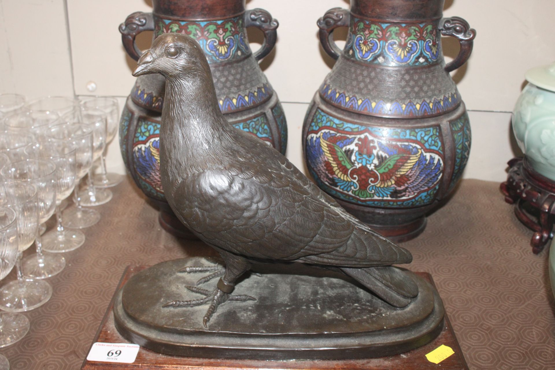 A bronzed figure of a racing pigeon, signed - Image 2 of 5