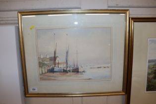 A framed and glazed watercolour study "Quayside Ba