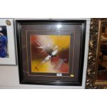 A framed and glazed textured abstract, signed to b