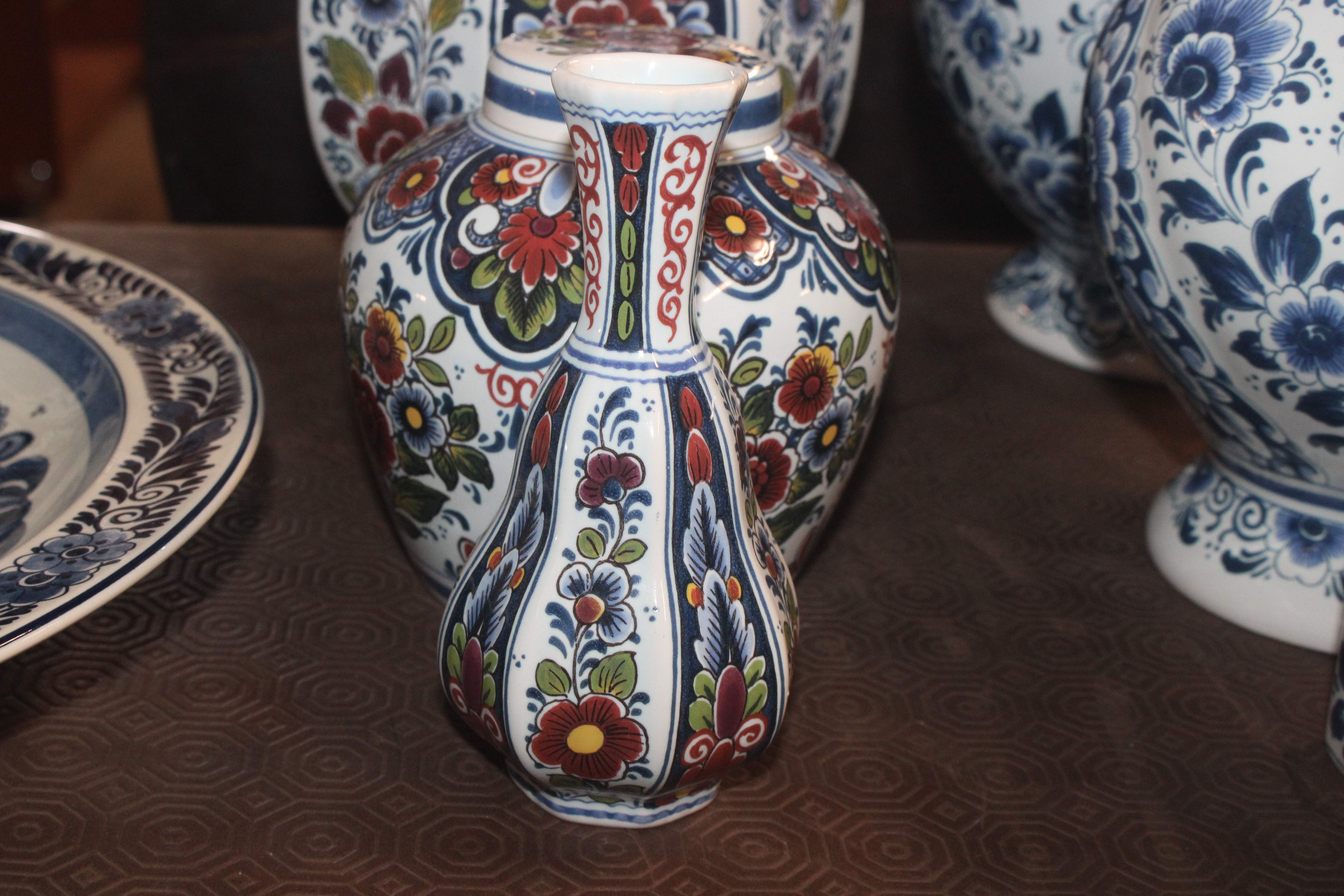 A Delft brightly coloured baluster vase; a jar and - Image 2 of 9