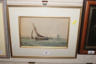 F.J. Aldridge, watercolour, sailing vessels