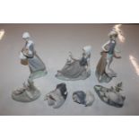 Seven Lladro and Nao ornaments - some AF