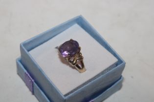 A 9ct gold amethyst set ring, ring size O, approx.