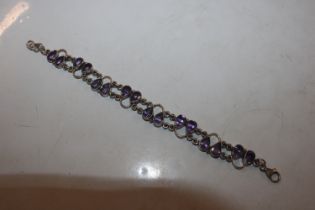 A Sterling silver amethyst set bracelet, approx. 2