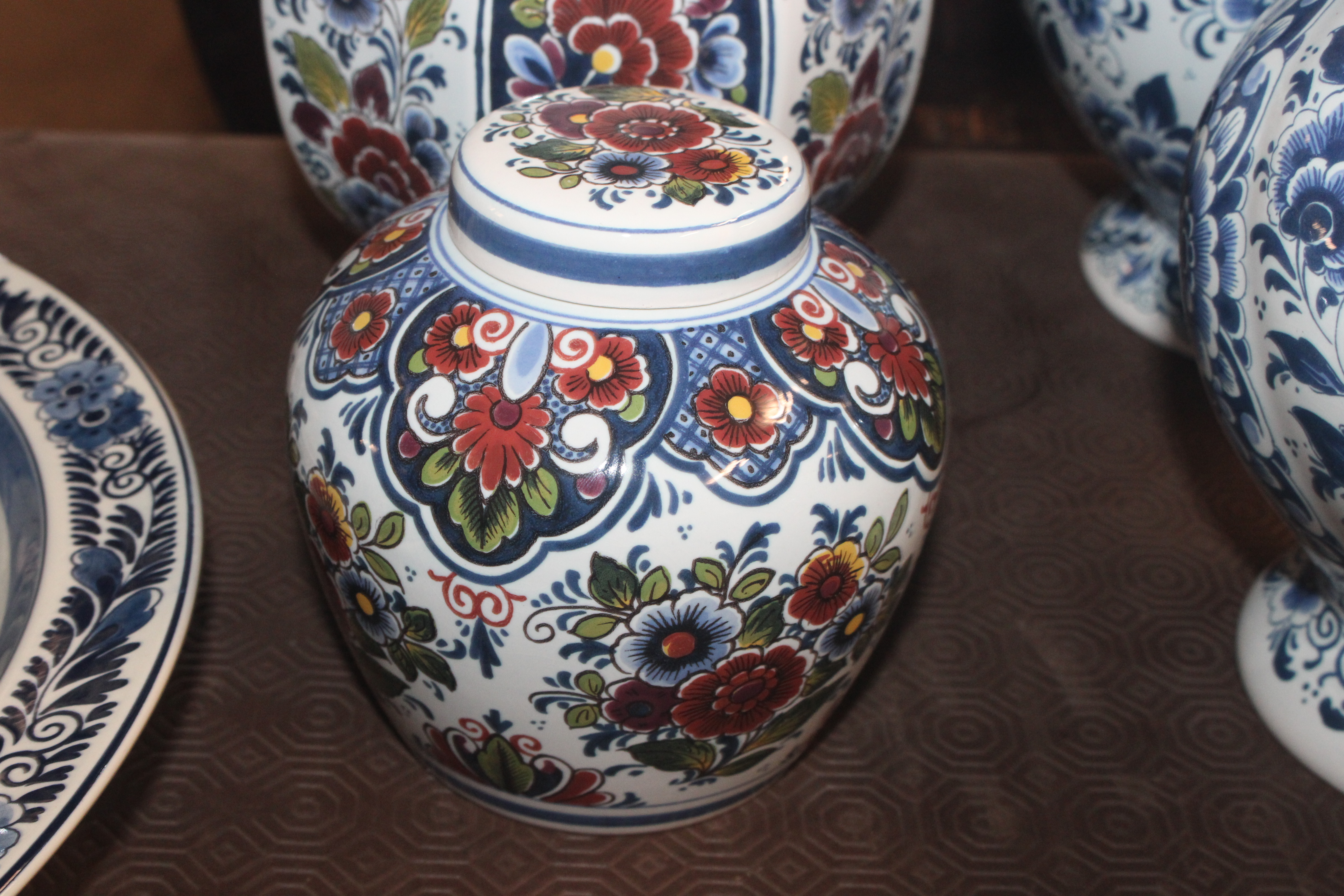 A Delft brightly coloured baluster vase; a jar and - Image 4 of 9