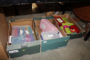 Three boxes containing various jewellery making eq