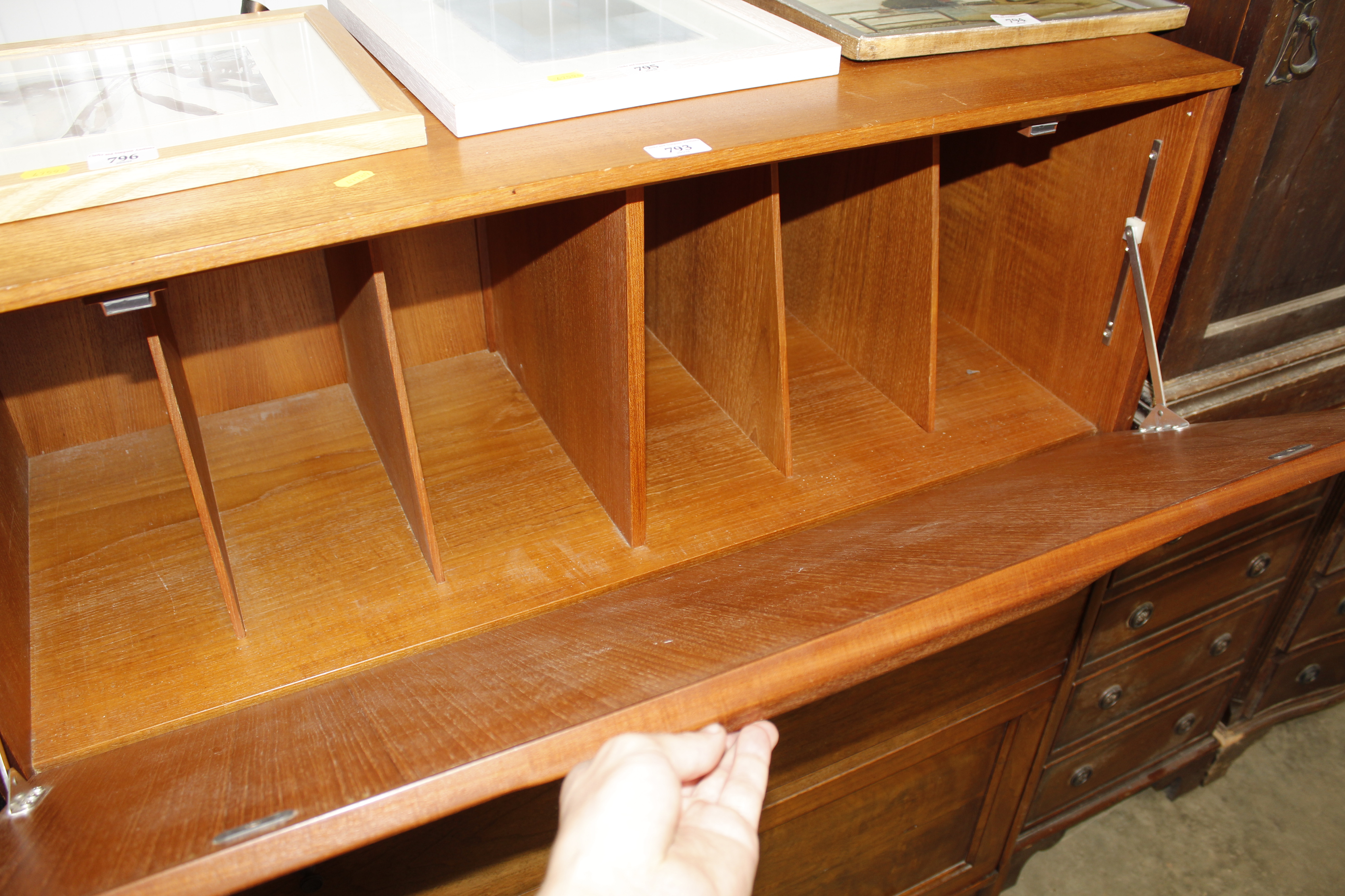 A Ladderax style drop front cabinet and a mahogany cupboard fitted single drawer - Image 2 of 3