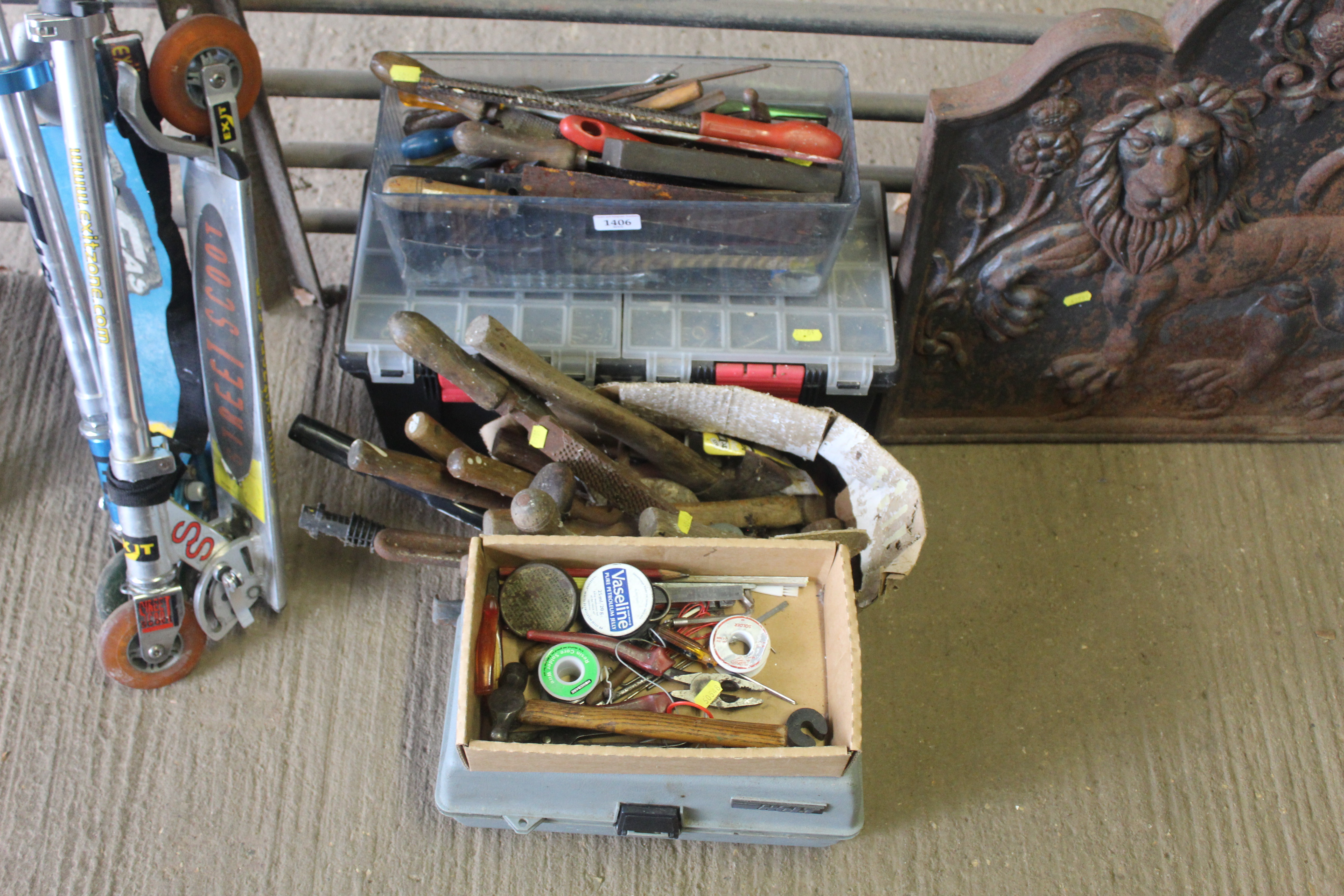 A quantity of various tools and plastic tool boxes